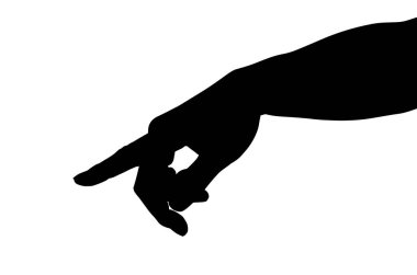 İşaret parmağıyla işaret eden siyah bir el silueti..