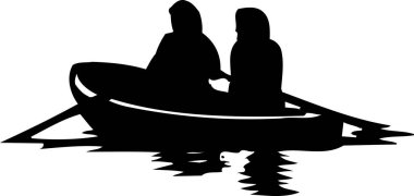 Teknedeki iki figür, beyaz arka planda izole edilmiş basit siyah beyaz çizimler.
