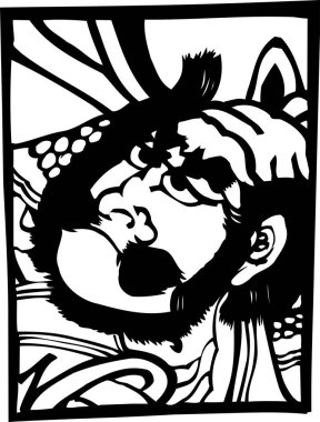 Japon Kabuki aktörü, beyaz arka planda izole edilmiş basit siyah beyaz çizimler.