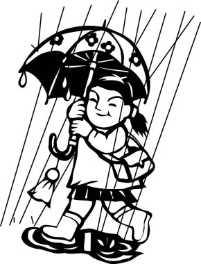 Gülen kız elinde şemsiyeyle yağmurda yürüyor