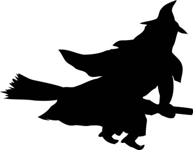  Süpürgeli cadının siyah silüeti