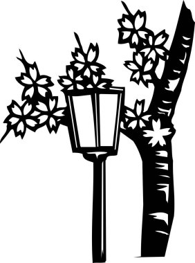 Çiçeksel elementlerle siyah beyaz Japon stili çizimler