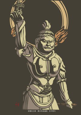 Eski Japon Heykeli, El Çizimi İllüstrasyonu