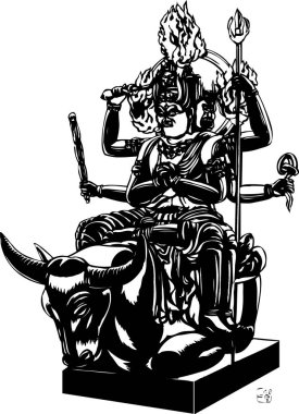 Eski Japon Heykeli, El Çizimi İllüstrasyonu