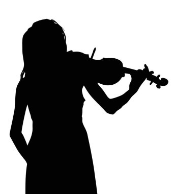 Kadın silueti zarif bir şekilde keman çalıyor.