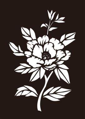 siyah ve beyaz Japon tarzı çiçek çizimi