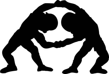 Kavga eden iki adam, beyaz arka planda izole edilmiş basit siyah beyaz çizimler.