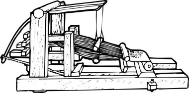 Beyaz arkaplanda izole edilmiş basit siyah beyaz çizim dokuma makinesi