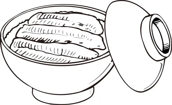 bowl with fish and rice outline illustration, food concept