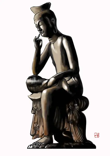 Statue Culture Japonaise Ancienne Illustration Dessinée Main — Photo