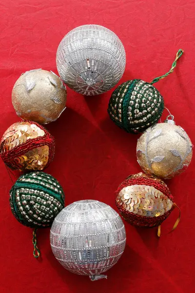 Christmas Balls Red Background Christmas Decorations — Stock Photo, Image