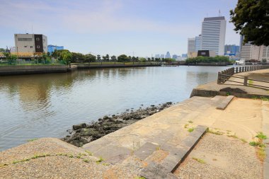 Binalar ve köprüler Sumida Nehri, Japonya. 