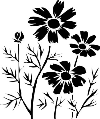 siyah ve beyaz Japon tarzı çiçek çizimi