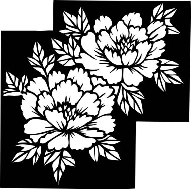 siyah ve beyaz Japon tarzı çiçek çizimi