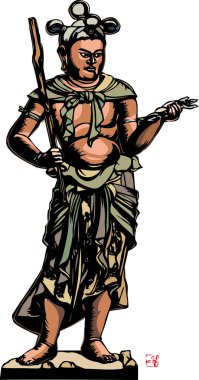 Antik Japon Kültürü Heykeli, El Çizimi İllüstrasyonu