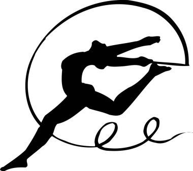 Siluet jimnastikçisi zarif bir şekilde ritimsel kurdele tutuyor.