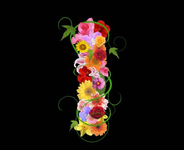 Siyah arka planda izole edilmiş renkli çiçeklerden mektup yazıyorum. 