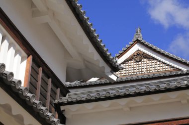 Dekoratif çatı detaylarıyla geleneksel Japon mimarisi