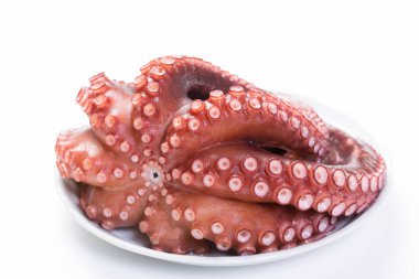 beyaz arkaplanda izole edilmiş ahtapot tabağı