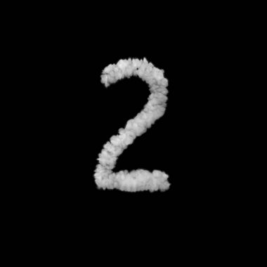 Siyah arkaplana karşı bulut benzeri madde tarafından oluşturulan iki numara.  