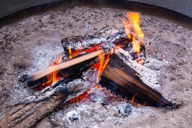 Şöminede yanan ateşin manzarasını kapat.