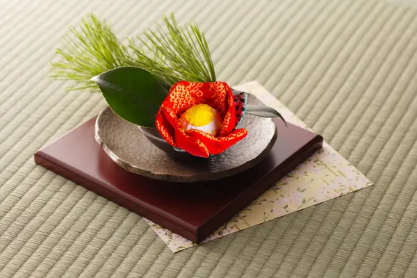 Flor Vermelha Japonesa Uma Composição — Fotografia de Stock
