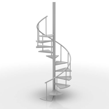 Beyaz arkaplanda izole edilmiş sarmal bir merdivenin 3 boyutlu görüntüsü