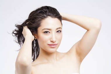 Temiz cilt, konsept ve güzellik ile güzel Asyalı kadın portresi