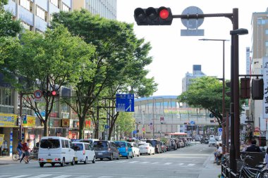 Her bina, Japon günlük hareketli sokak manzarasının geometrik ritmine katkıda bulunur..