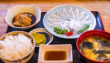 Geleneksel Japon mutfağı. Yakın çekim.