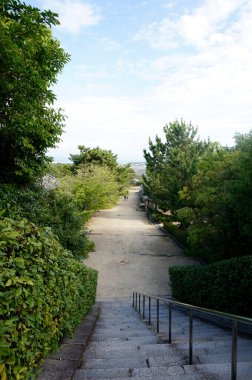 stairs and green park near Horyuji Temple in Japan