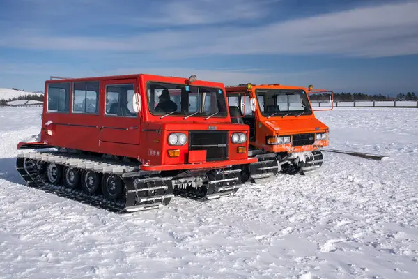 Red Snowmobile Snow — Stok fotoğraf