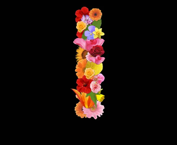Ich Brief Von Bunten Blumen Isoliert Auf Schwarzem Hintergrund Rendering — Stockfoto