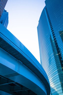 Tokyo, Japonya. Akşamları metro istasyonu olan şehir manzarası 