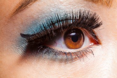 Stüdyoda şık makyajlı güzel Asyalı bir kadının yakın plan fotoğrafı.