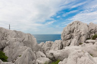 Vahşi kayalık sahil kıyısı ve deniz.