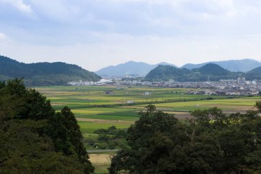 Yeşil dağlardaki güzel şehir manzarası