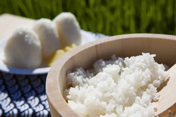 Frisch Gekochter Reis Einer Holzschüssel — Stockfoto