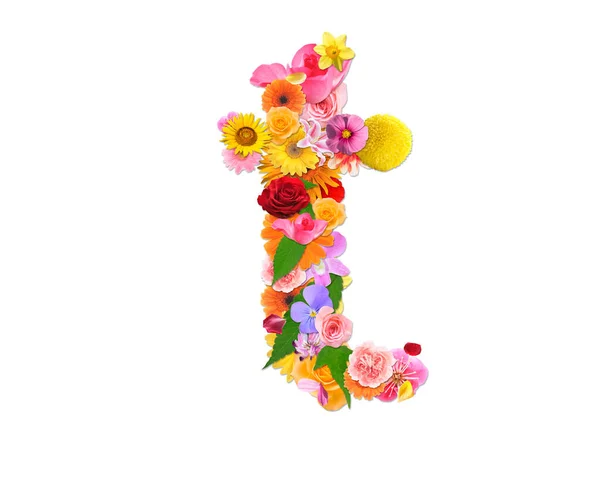 Buchstabe Aus Bunten Blumen Isoliert Auf Weißem Hintergrund Rendering — Stockfoto