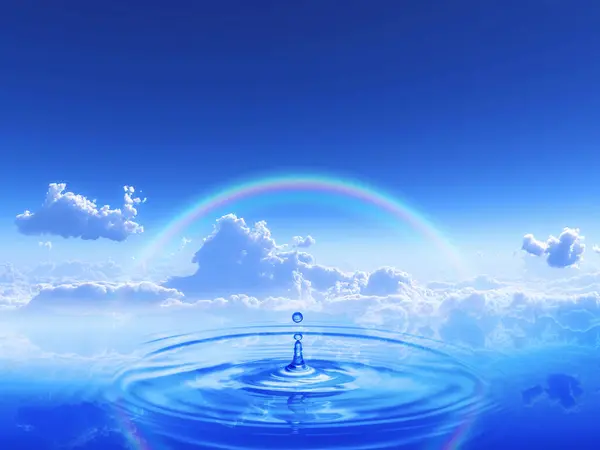 abstract background with water, rainbow and sky