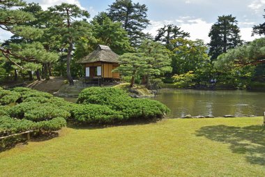 Göl manzaralı Japon bahçesi
