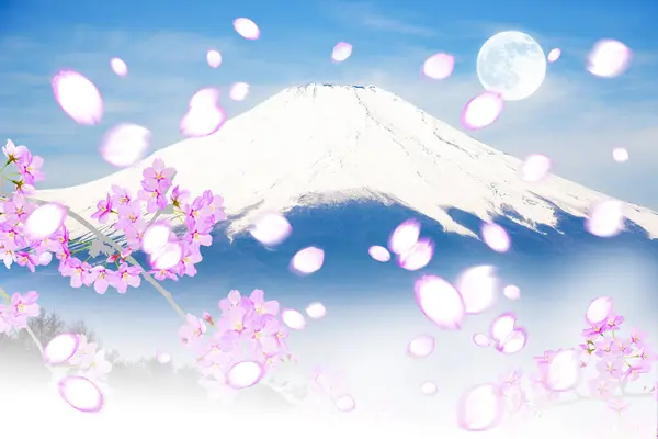 Kiraz Çiçekleri Fuji Dağı Japonya Temalı Arka Plan Illüstrasyon — Stok fotoğraf