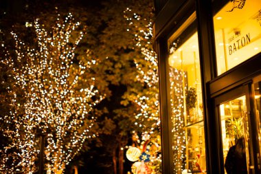 Gece vakti ağaçta Noel ışıkları