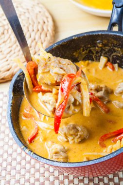 Tavuk ve sebzeli köri fotoğrafı, Asya yemekleri.