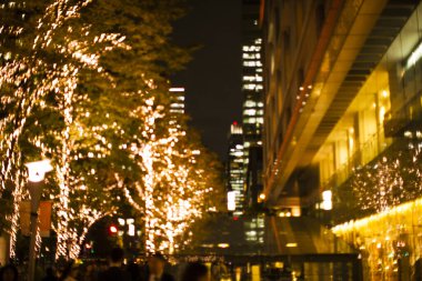 Noel 'de sokakta ışıklandırılmış ağaçların yakın plan çekimi