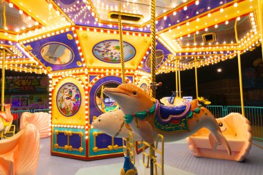 Dolphin ve Sucul Hayvan figürlerinin yer aldığı bir Atlıkarınca Gece Görünümü