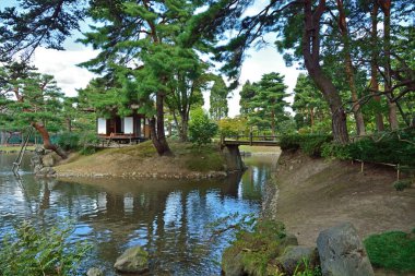 Göl manzaralı Japon bahçesi