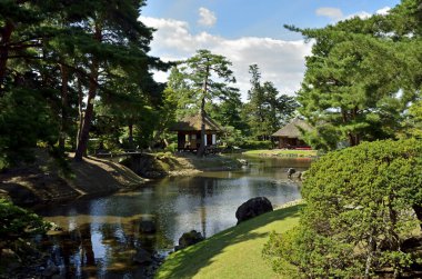 Göl manzaralı Japon bahçesi