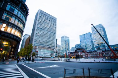 Modern binalarla şehir manzarası. Tokyo, Japonya 