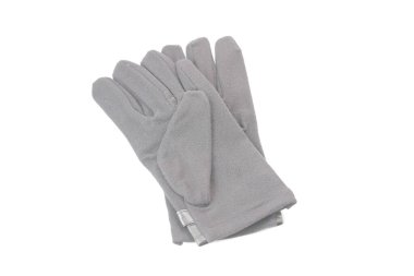 Beyaz arka planda bir çift modern gri kış eldiveni